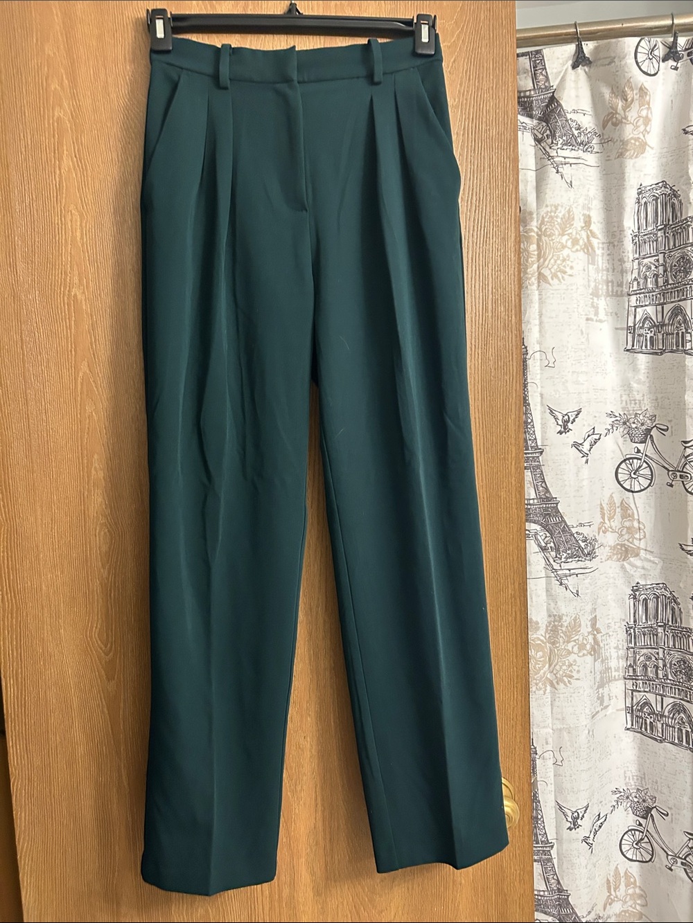 H&M Dark Teal Pleated Wide-Leg Trousers